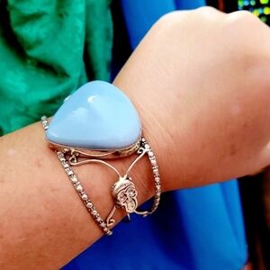 Rare Artisan Native Owyhee Opal Stone Silver Cuff Bracelet